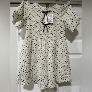 Zara Cream Polka Dot Dress with Black Accent